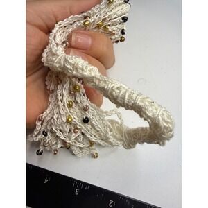Handmade Crochet Multi Strand Seed Bead Necklace Cream Boho Fiber Jewelry